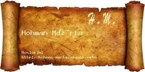 Hohman Márta névjegykártya